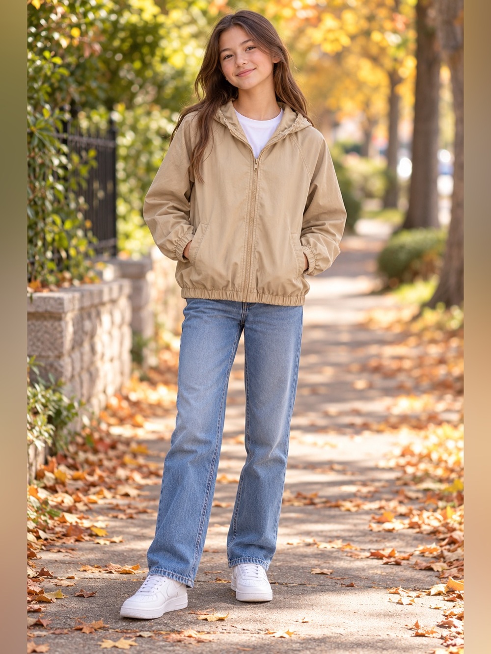 Uniqlo Kids Beige Hooded Lightweight Zip Jacket Size 13